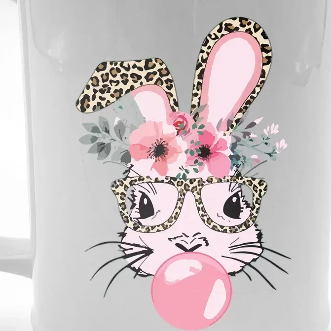 Cute Bunny With Leopard Glasses Bubblegum Easter Day Front & Back Beer Stein