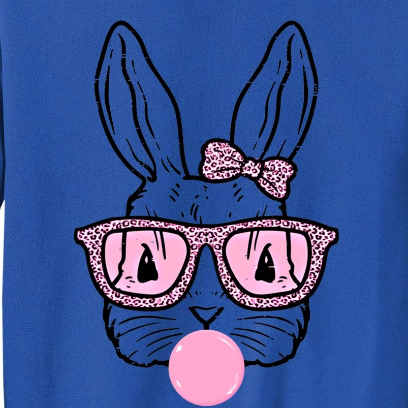 Cute Bunny With Leopard Bow Tie Glasses Bubblegum Easter Day Funny Gift Sweatshirt