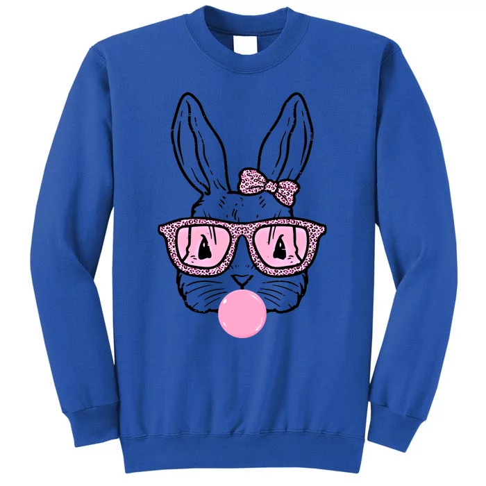 Cute Bunny With Leopard Bow Tie Glasses Bubblegum Easter Day Funny Gift Sweatshirt