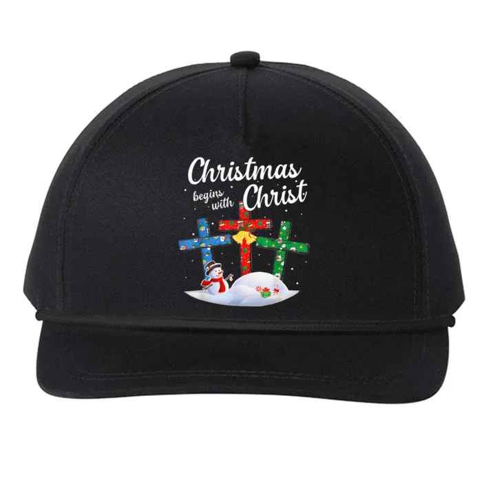 Christmas Begins With Christ Snowman Christian Cross Xmas Snapback Five-Panel Rope Hat