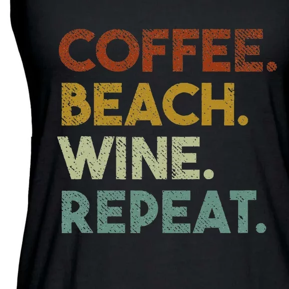 Coffee Beach Wine Repeat Funny Retro Beach Ladies Essential Flowy Tank