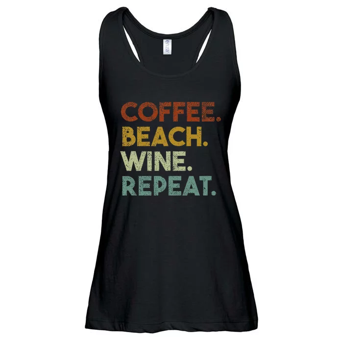 Coffee Beach Wine Repeat Funny Retro Beach Ladies Essential Flowy Tank