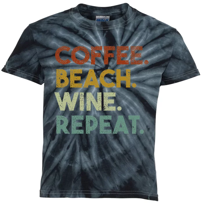 Coffee Beach Wine Repeat Funny Retro Beach Kids Tie-Dye T-Shirt