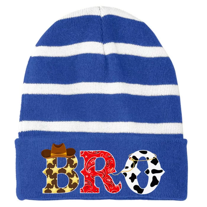 Cowboy Bro Western Rodeo Theme Birthday Party Matching Striped Beanie with Solid Band