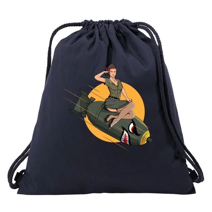 Cherry Bomb WW2 Pin Up Girl Drawstring Bag