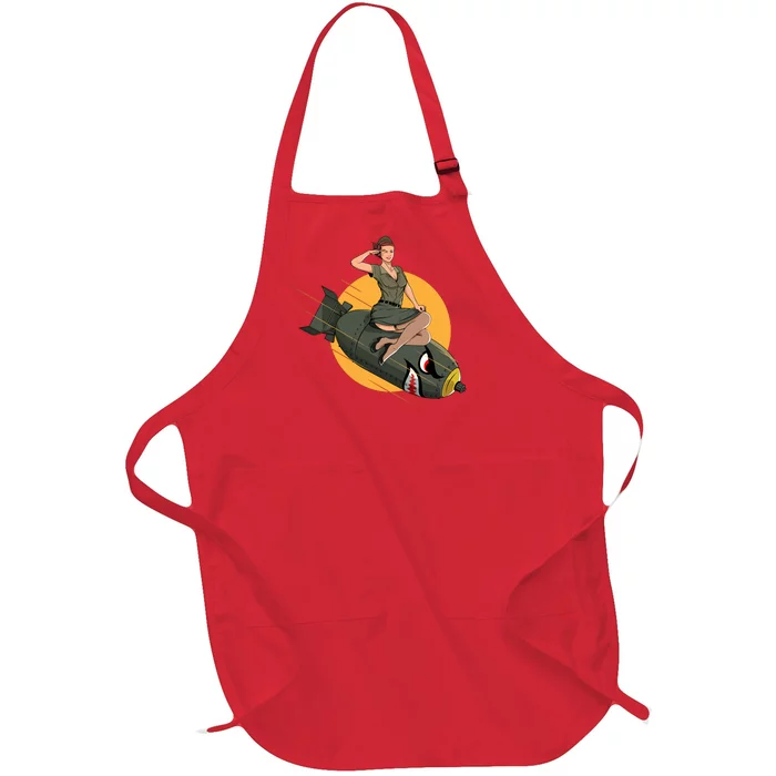 Cherry Bomb WW2 Pin Up Girl Full-Length Apron With Pocket