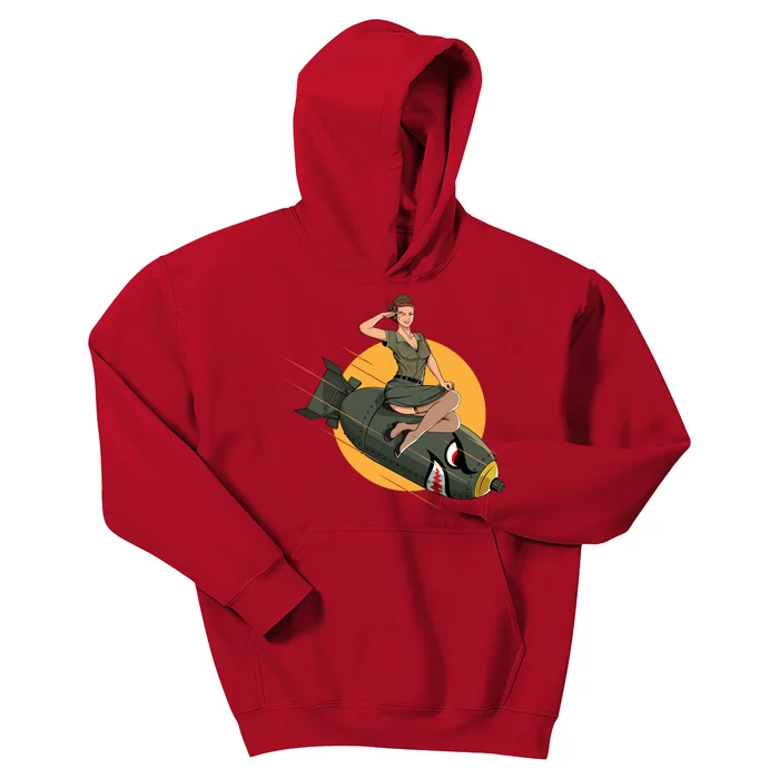 Cherry Bomb WW2 Pin Up Girl Kids Hoodie