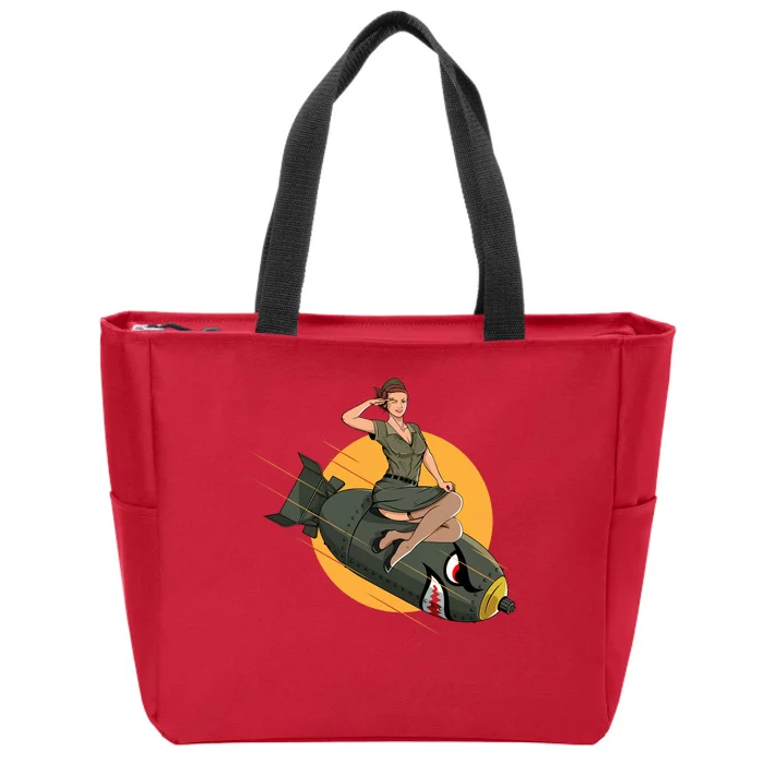 Cherry Bomb WW2 Pin Up Girl Zip Tote Bag