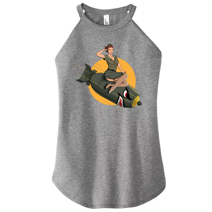 Cherry Bomb WW2 Pin Up Girl Women’s Perfect Tri Rocker Tank