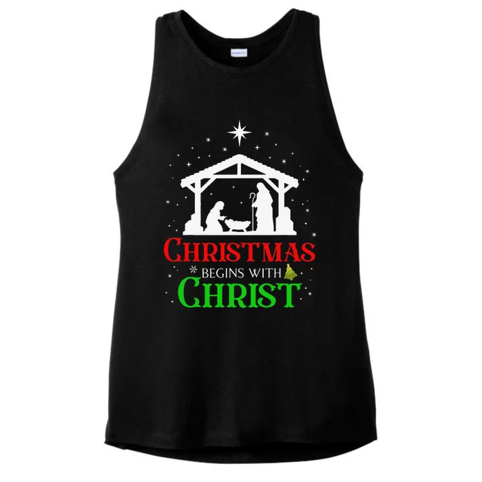 Christmas Begins With Christ Jesus Cross Christian Xmas Ladies Tri-Blend Wicking Tank