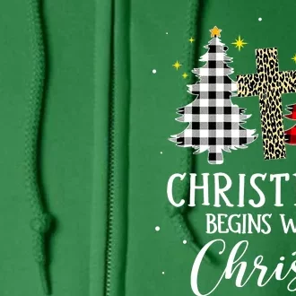 Christmas Begins With Christ Jesus Cross Christian Full Zip Hoodie