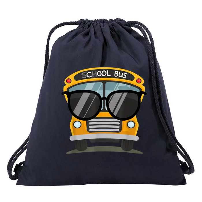 Cool Bus With Sunglasses School Bus Party Drawstring Bag