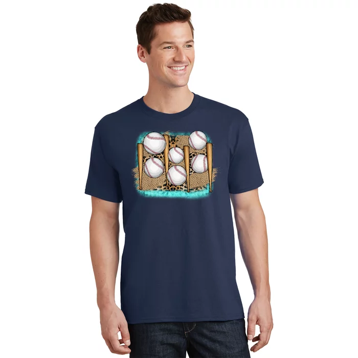 Cool Baseball With Bat On Leopard Print T-Shirt