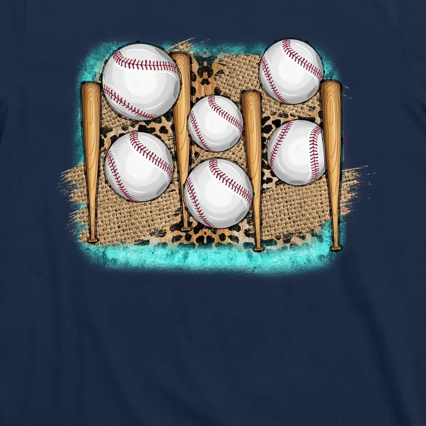 Cool Baseball With Bat On Leopard Print T-Shirt