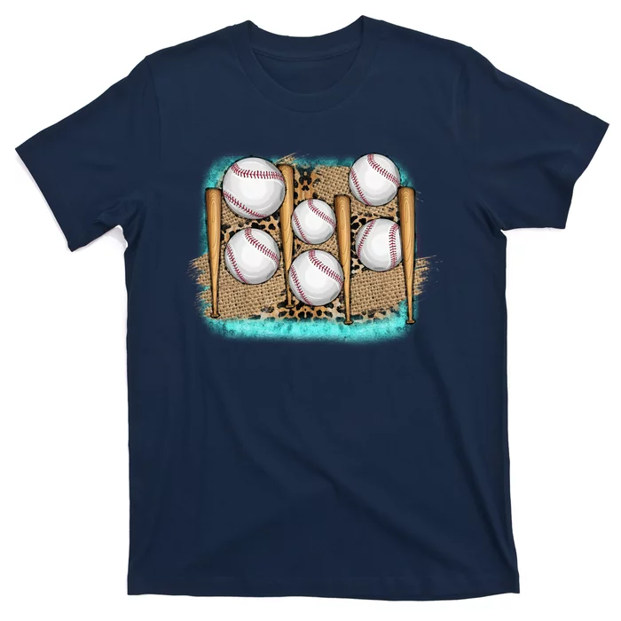 Cool Baseball With Bat On Leopard Print T-Shirt