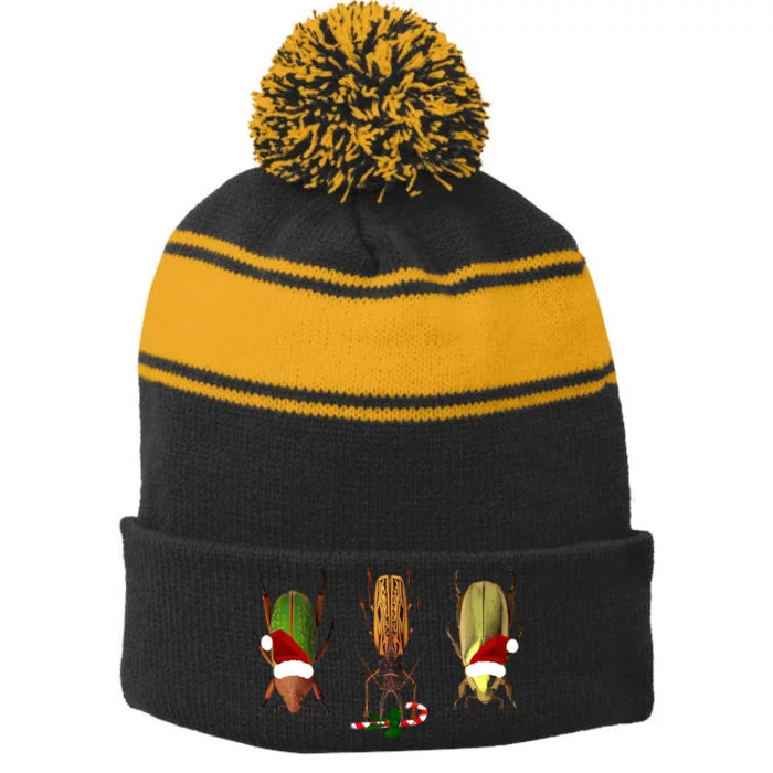 Christmas Bugs With Santa Hats Stripe Pom Pom Beanie