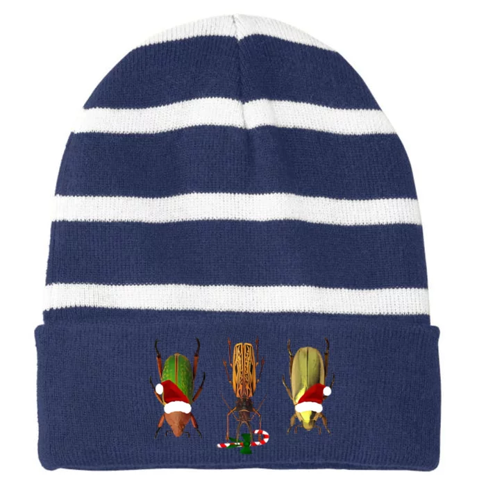 Christmas Bugs With Santa Hats Striped Beanie with Solid Band