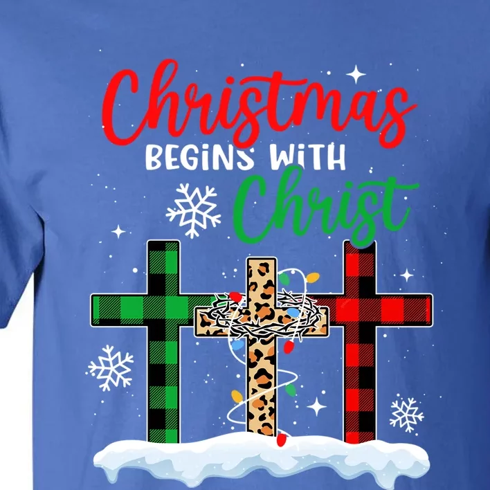 Christmas Begins With Christ Cross Snowflakes Xmas Pajama Cute Gift Tall T-Shirt