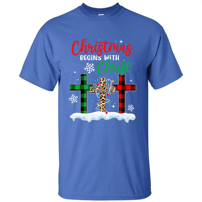 Christmas Begins With Christ Cross Snowflakes Xmas Pajama Cute Gift Tall T-Shirt