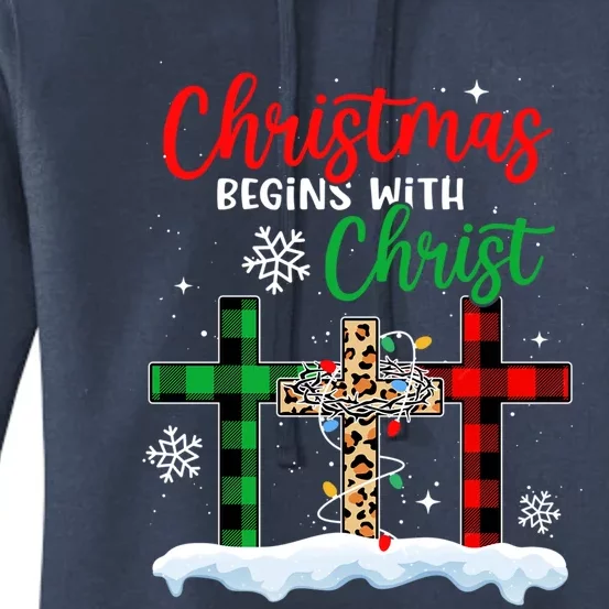 Christmas Begins With Christ Cross Snowflakes Xmas Pajama Cute Gift Women's Pullover Hoodie