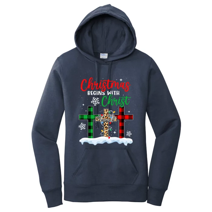 Christmas Begins With Christ Cross Snowflakes Xmas Pajama Cute Gift Women's Pullover Hoodie