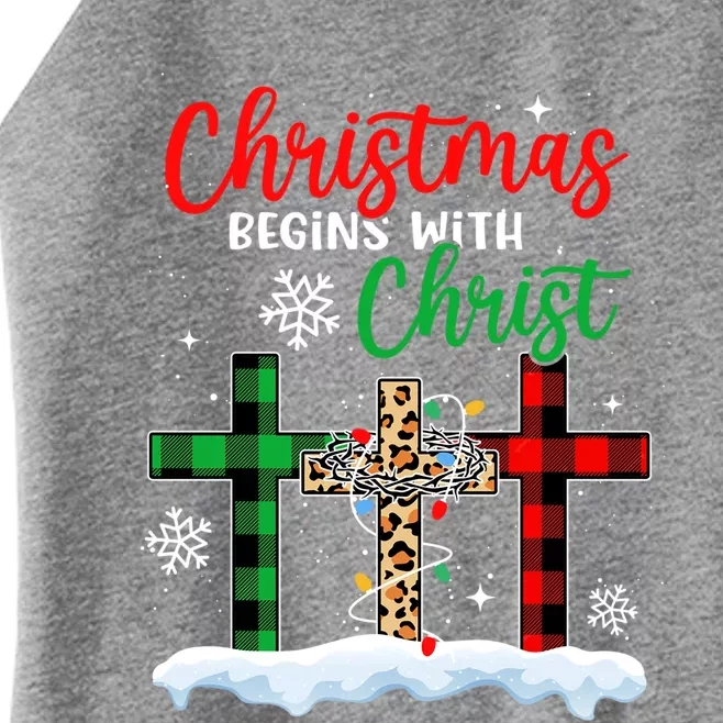 Christmas Begins With Christ Cross Snowflakes Xmas Pajama Cute Gift Women’s Perfect Tri Rocker Tank