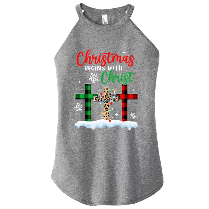 Christmas Begins With Christ Cross Snowflakes Xmas Pajama Cute Gift Women’s Perfect Tri Rocker Tank