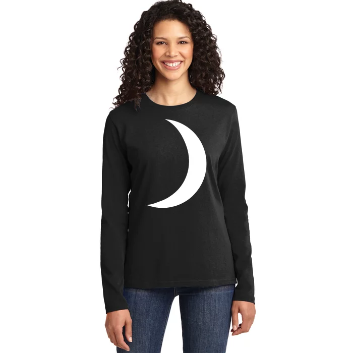 Cool Big White Crescent Moon Astronomy Ladies Long Sleeve Shirt