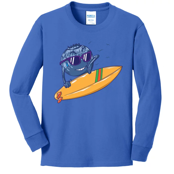 Cool Blueberry With Surfboard Funny Gift Kids Long Sleeve Shirt