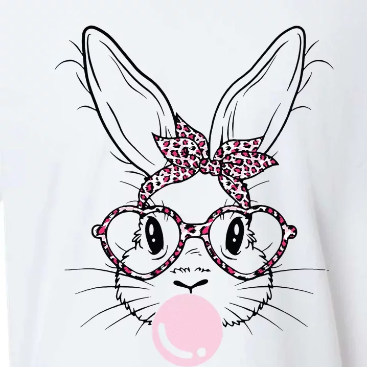 Cute Bunny With Leopard Glasses Bubblegum Easter Sueded Cloud Jersey T-Shirt