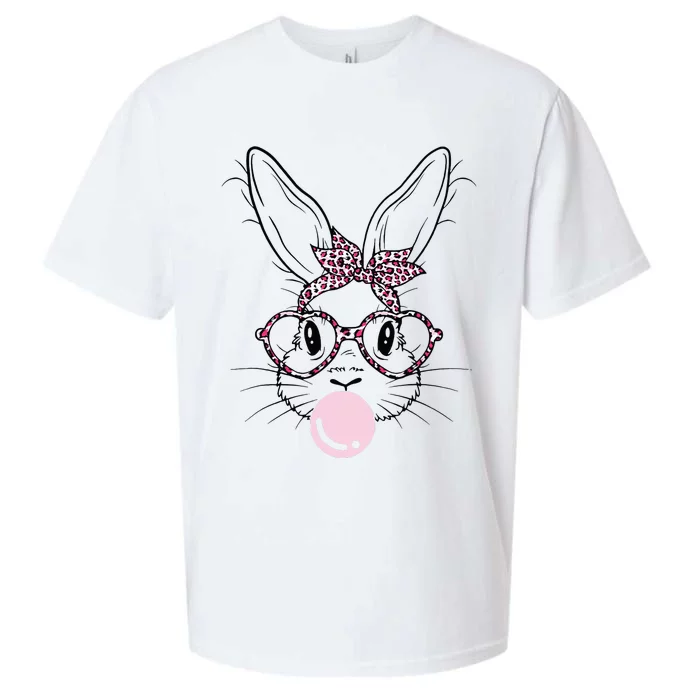 Cute Bunny With Leopard Glasses Bubblegum Easter Sueded Cloud Jersey T-Shirt