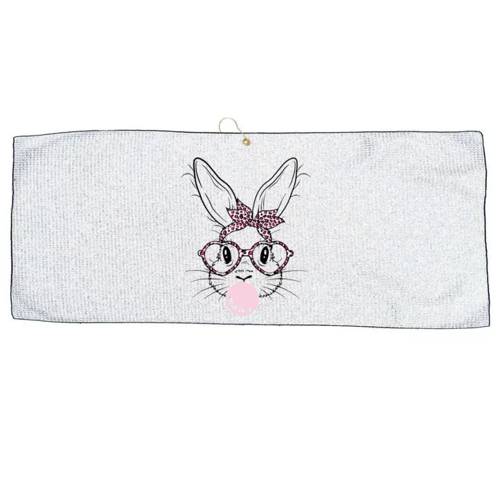 Cute Bunny With Leopard Glasses Bubblegum Easter Large Microfiber Waffle Golf Towel