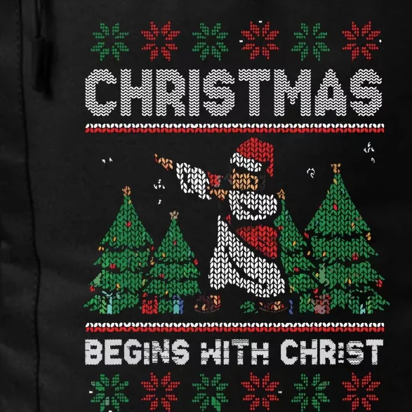 Christmas Begins With Christ Funny Ugly Christmas Jesus Daily Commute Backpack