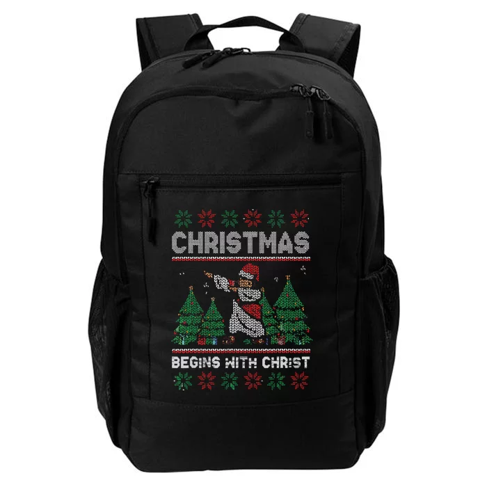 Christmas Begins With Christ Funny Ugly Christmas Jesus Daily Commute Backpack