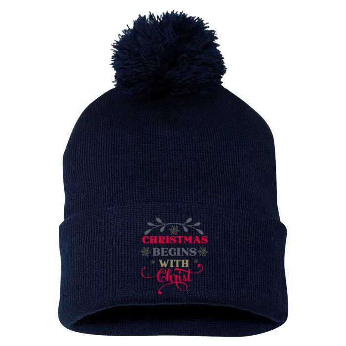 Christmas Begins With Christ Christian Pom Pom 12in Knit Beanie