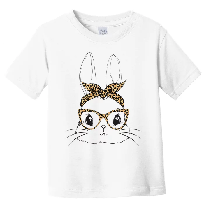 Cute Bunny With Leopard Glasses Bubblegum Easter Toddler T-Shirt