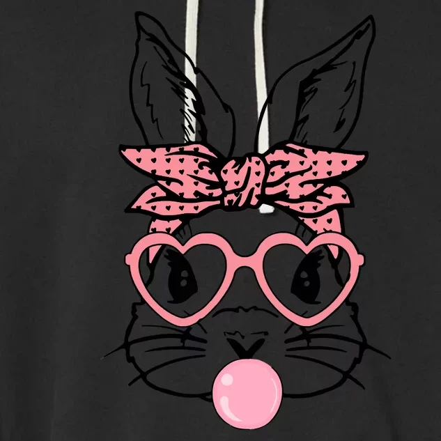 Cute Bunny With Bandana Heart Glasses Bubblegum Easter Day Garment-Dyed Fleece Hoodie