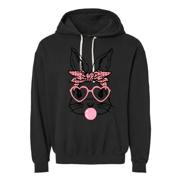 Cute Bunny With Bandana Heart Glasses Bubblegum Easter Day Garment-Dyed Fleece Hoodie