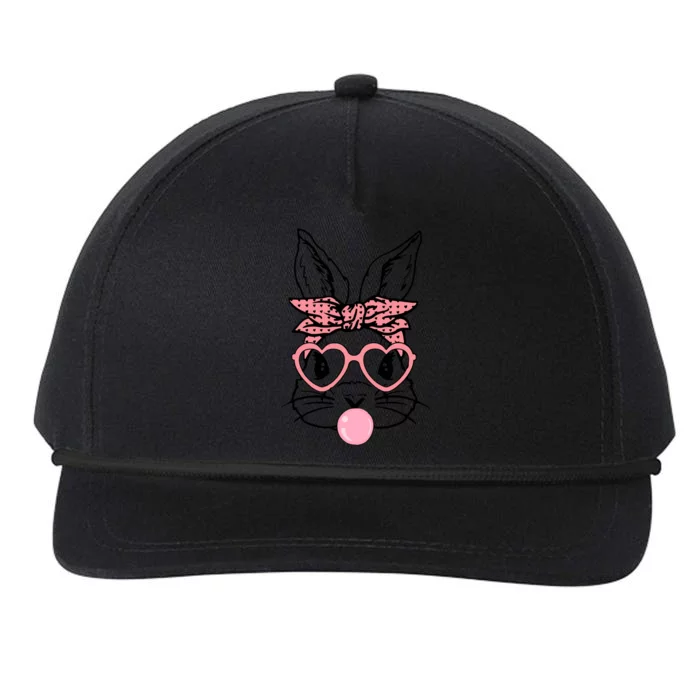 Cute Bunny With Bandana Heart Glasses Bubblegum Easter Day Snapback Five-Panel Rope Hat