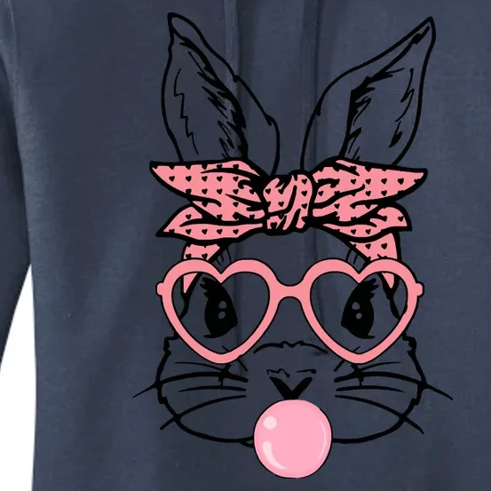 Cute Bunny With Bandana Heart Glasses Bubblegum Easter Day Women's Pullover Hoodie