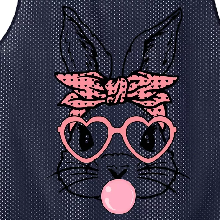 Cute Bunny With Bandana Heart Glasses Bubblegum Easter Day Mesh Reversible Basketball Jersey Tank