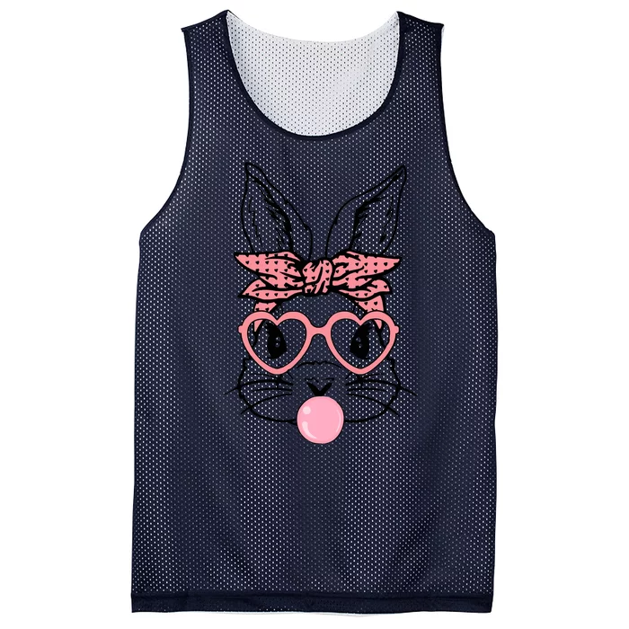 Cute Bunny With Bandana Heart Glasses Bubblegum Easter Day Mesh Reversible Basketball Jersey Tank