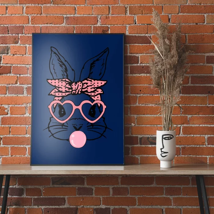 Cute Bunny With Bandana Heart Glasses Bubblegum Easter Day Poster