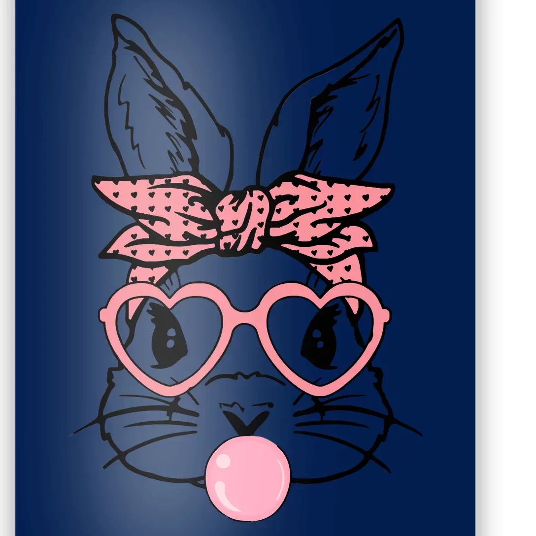 Cute Bunny With Bandana Heart Glasses Bubblegum Easter Day Poster