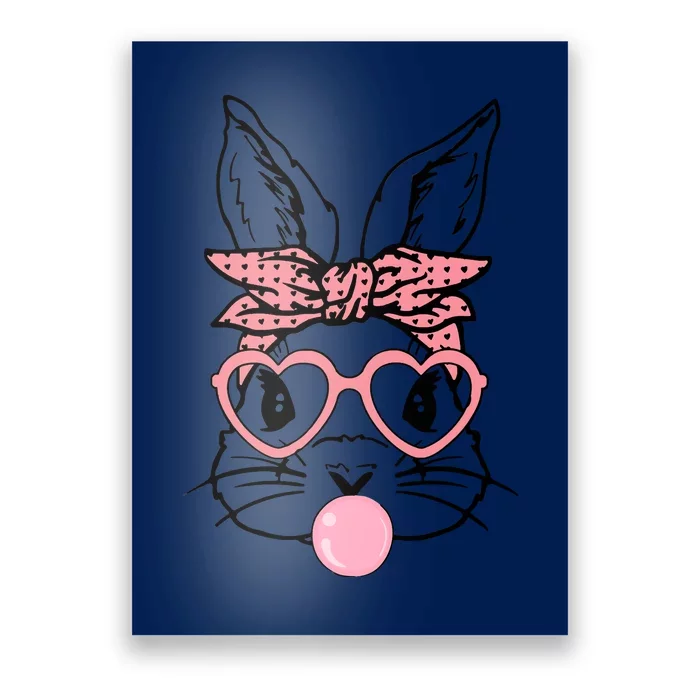 Cute Bunny With Bandana Heart Glasses Bubblegum Easter Day Poster