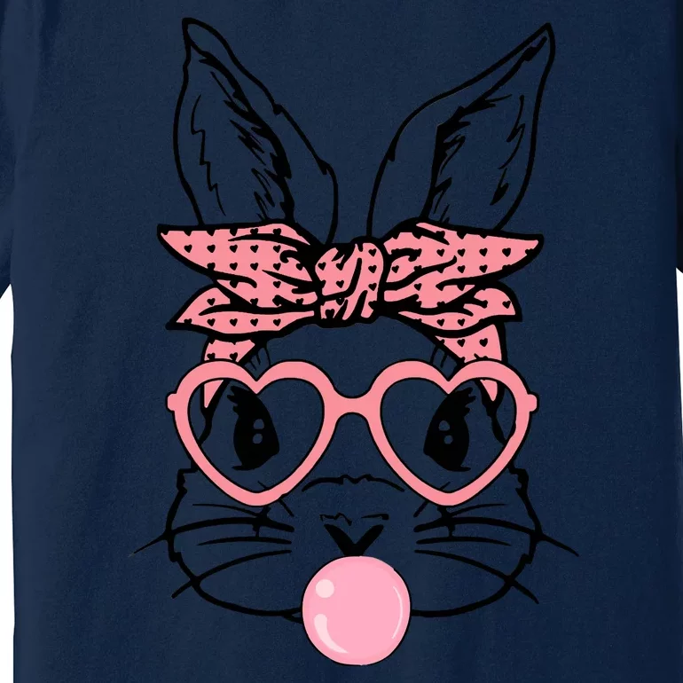 Cute Bunny With Bandana Heart Glasses Bubblegum Easter Day Premium T-Shirt