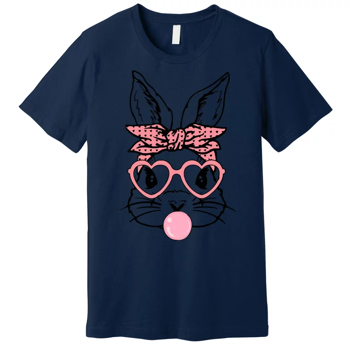 Cute Bunny With Bandana Heart Glasses Bubblegum Easter Day Premium T-Shirt