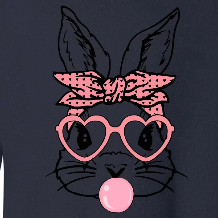 Cute Bunny With Bandana Heart Glasses Bubblegum Easter Day Toddler Sweatshirt