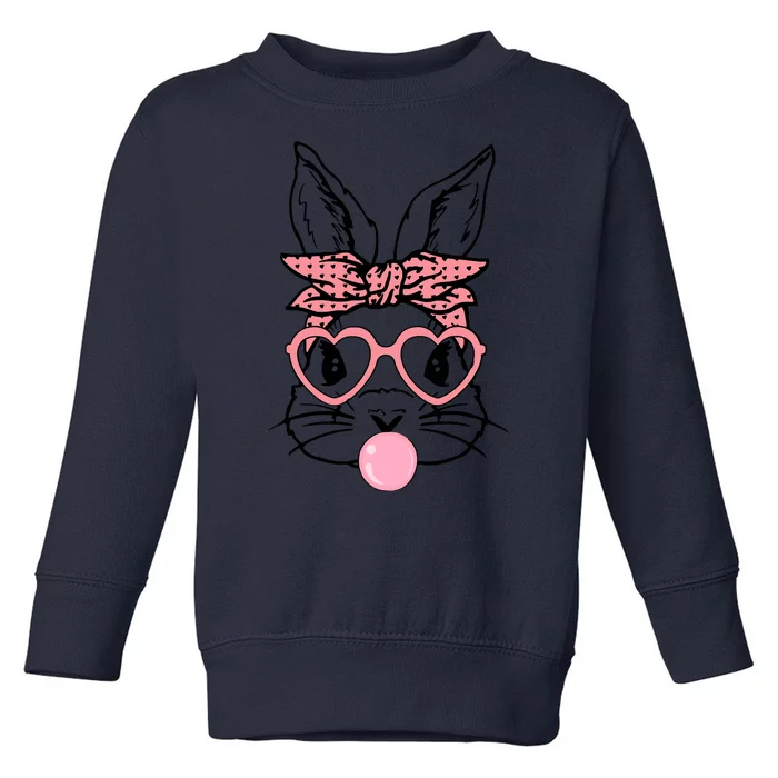 Cute Bunny With Bandana Heart Glasses Bubblegum Easter Day Toddler Sweatshirt