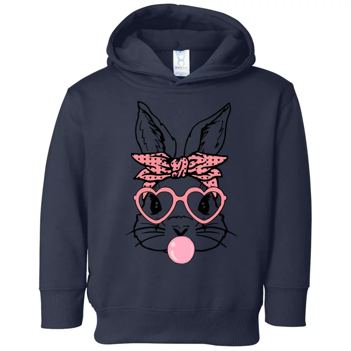 Cute Bunny With Bandana Heart Glasses Bubblegum Easter Day Toddler Hoodie